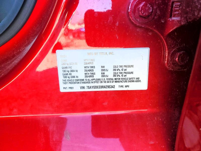 Продажа на аукционе авто 2024 Tesla Model Y, vin: 7SAYGDEE8RA295342, номер лота: 79191895