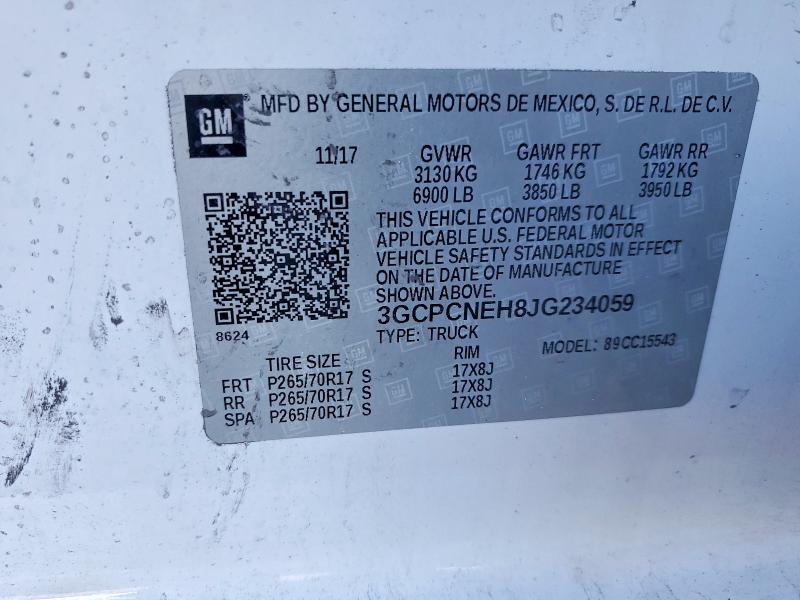 78830725 :رقم المزاد ، 3GCPCNEH8JG234059 vin ، 2018 Chevrolet Silverado مزاد بيع