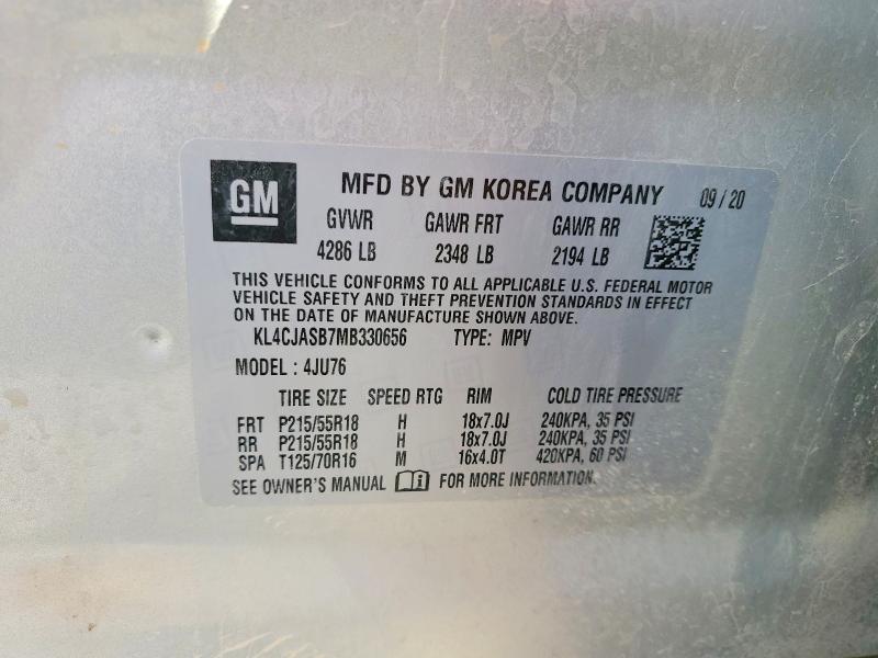 75973155 :رقم المزاد ، KL4CJASB7MB330656 vin ، 2021 Buick Encore مزاد بيع