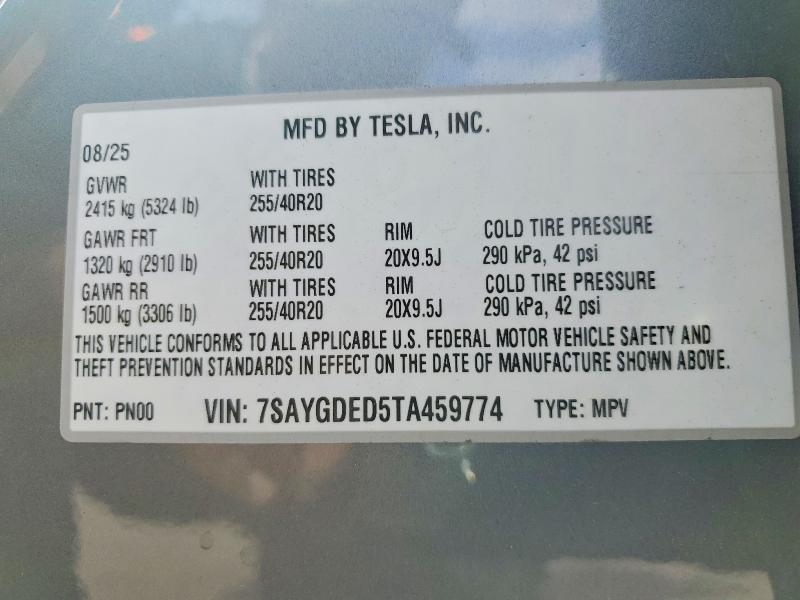 Aukcja sprzedaży 2026 Tesla Model Y, vin: 7SAYGDED5TA459774, numer aukcji: 78157805