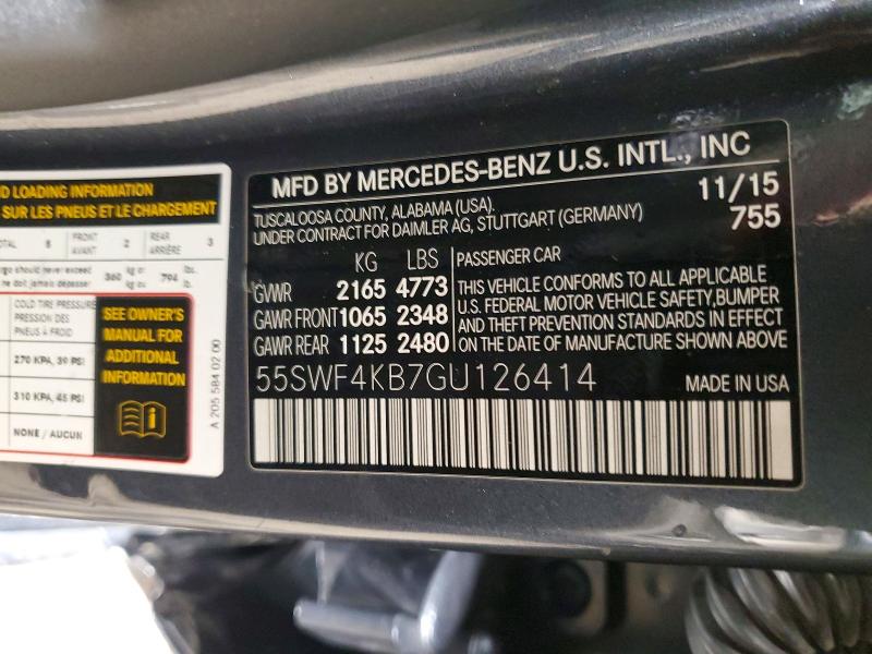 Aukcja sprzedaży 2016 Mercedes-benz C, vin: 55SWF4KB7GU126414, numer aukcji: 49825876