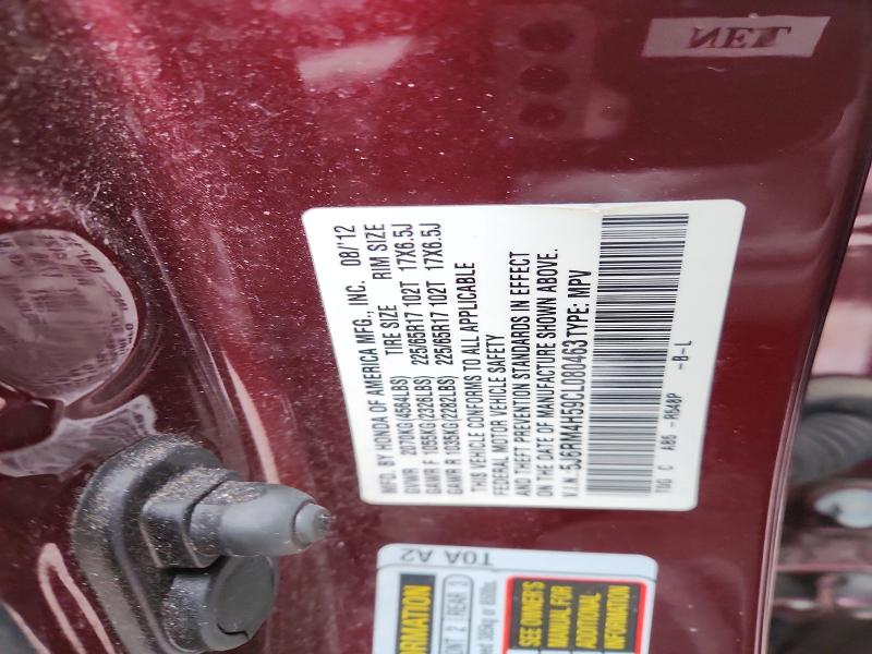 75962475 :رقم المزاد ، 5J6RM4H59CL080463 vin ، 2012 Honda Cr-v مزاد بيع