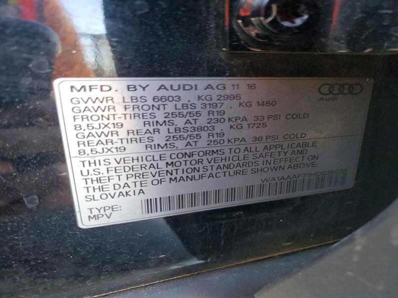 78800535 :رقم المزاد ، WA1AAAF71HD038038 vin ، 2017 Audi Q7 مزاد بيع