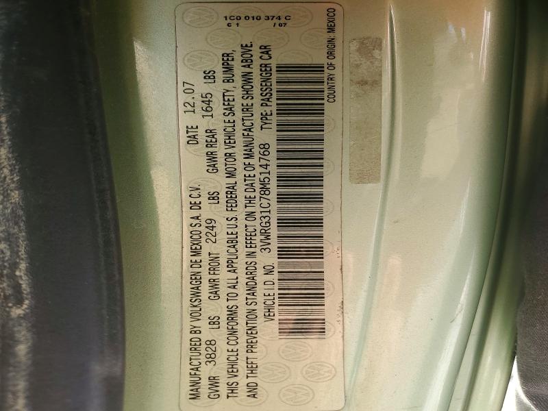 77864425 :رقم المزاد ، 3VWRG31C78M514768 vin ، 2008 Volkswagen New Beetle مزاد بيع
