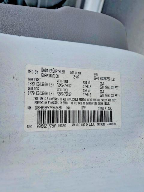 Продажа на аукционе авто 2007 Dodge Durango, vin: 1D8HB38PX7F546488, номер лота: 78532045