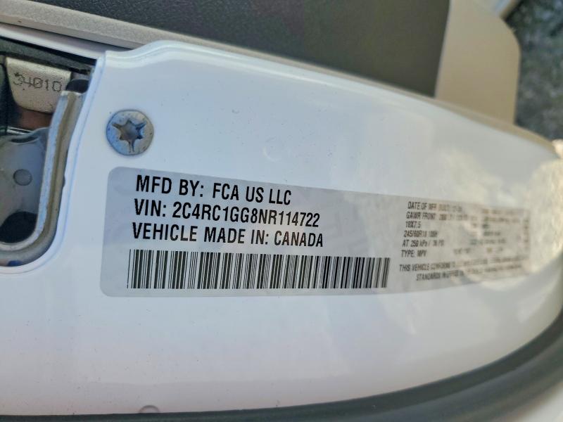 2022 Chrysler Pacifica მანქანა იყიდება აუქციონზე, vin: 2C4RC1GG8NR114722, აუქციონის ნომერი: 77392885