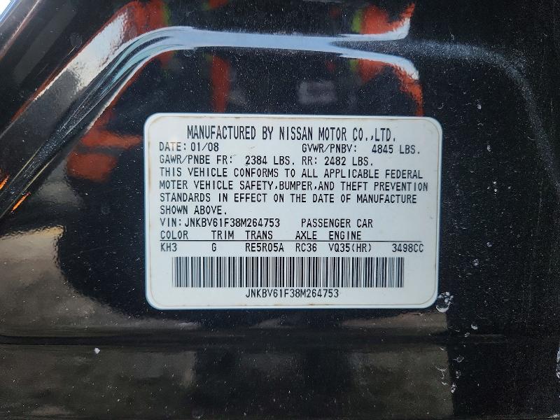 77001495 :رقم المزاد ، JNKBV61F38M264753 vin ، 2008 Infiniti G35 مزاد بيع