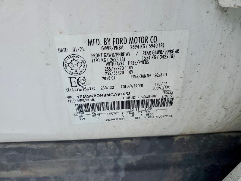 77275245 :رقم المزاد ، 1FMSK8DH8MGA97653 vin ، 2021 Ford Explorer مزاد بيع
