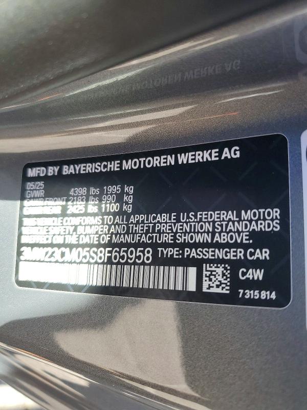 Auction sale of the 2025 Bmw 230i, vin: 3MW23CM05S8F65958, lot number: 74562475
