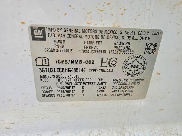 78823645 :رقم المزاد ، 3GTU2LEC8HG486144 vin ، 2017 Gmc Sierra مزاد بيع