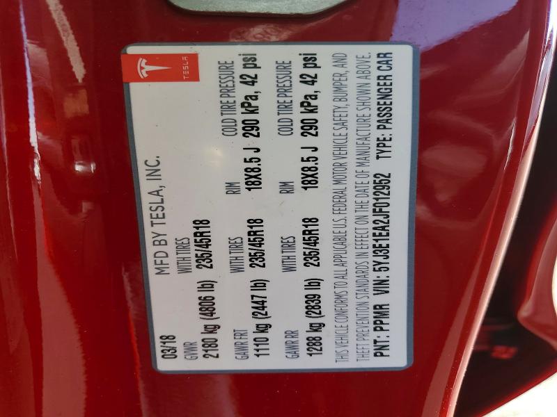 Продажа на аукционе авто 2018 Tesla Model 3, vin: 5YJ3E1EA2JF012952, номер лота: 76544975