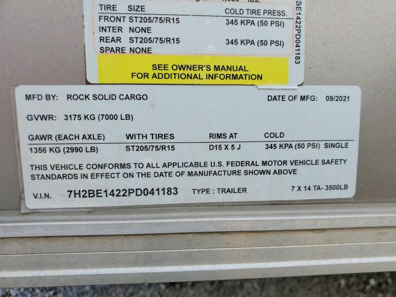 Продаж на аукціоні авто 2022 Rock Solid Carg Unknown, vin: 7H2BE1422PD041183, номер лоту: 76945975