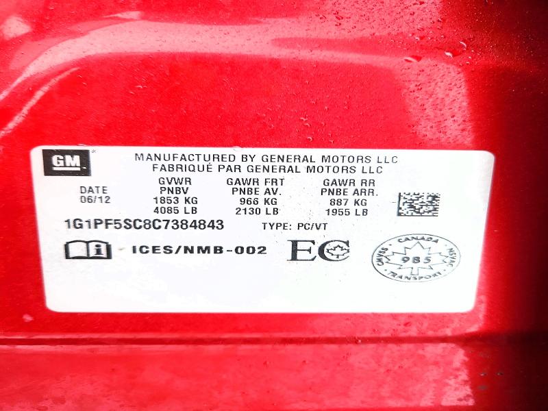 Продажа на аукционе авто 2012 Chevrolet Cruze, vin: 1G1PF5SC8C7384843, номер лота: 76750105