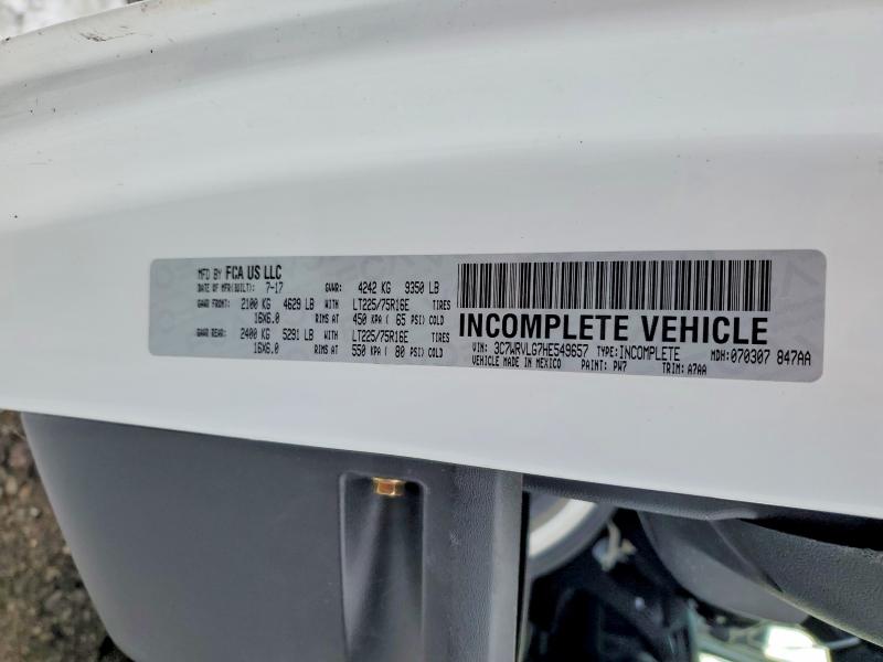 77313385 :رقم المزاد ، 3C7WRVLG7HE549657 vin ، 2017 Ram Promaster 3500 مزاد بيع