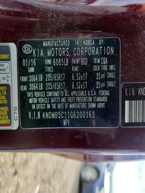 77604845 :رقم المزاد ، KNDMB5C11G6200163 vin ، 2016 Kia Sedona مزاد بيع