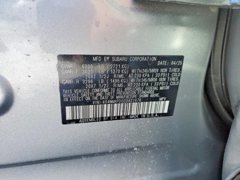 Aukcja sprzedaży 2025 Subaru Ascent, vin: 4S4WMAPD0S3422876, numer aukcji: 78749045