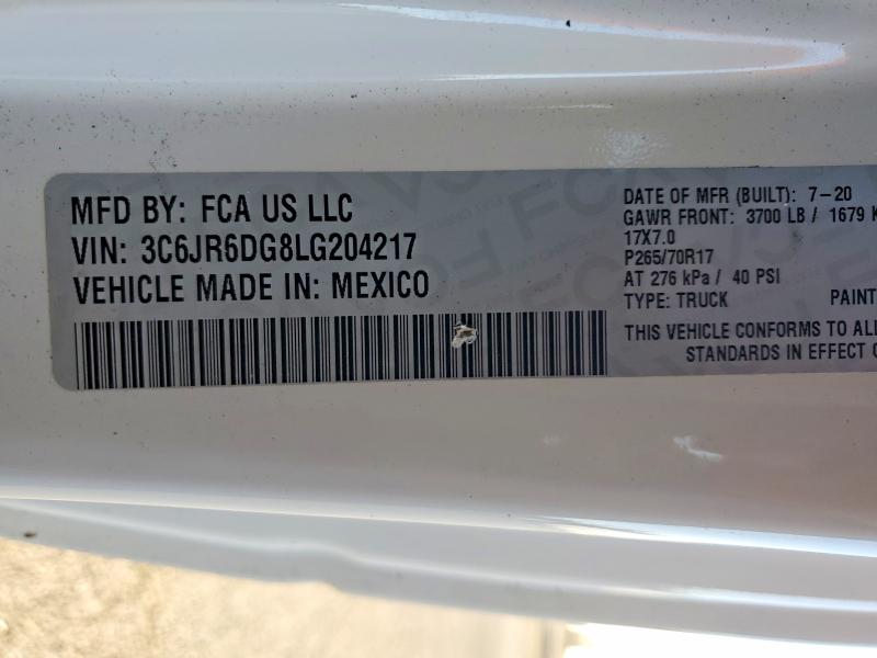 2020 Ram 1500 Classic მანქანა იყიდება აუქციონზე, vin: 3C6JR6DG8LG204217, აუქციონის ნომერი: 76693595