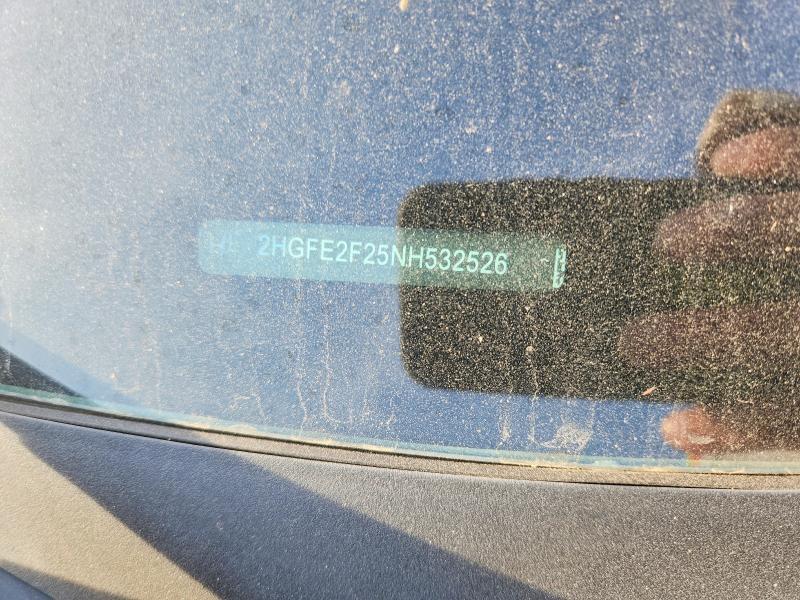 Продажа на аукционе авто 2022 Honda Civic, vin: 2HGFE2F25NH532526, номер лота: 78088795