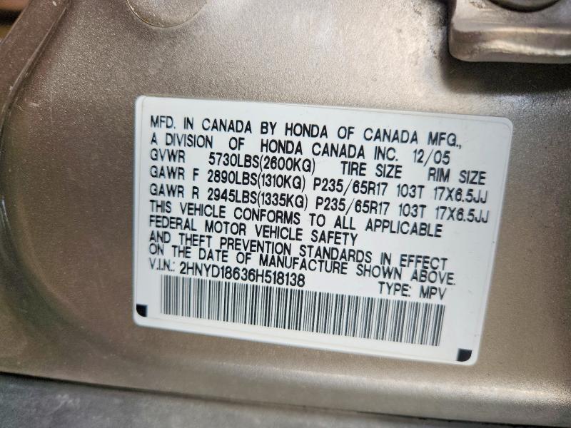 77421525 :رقم المزاد ، 2HNYD18636H518138 vin ، 2006 Acura Mdx مزاد بيع