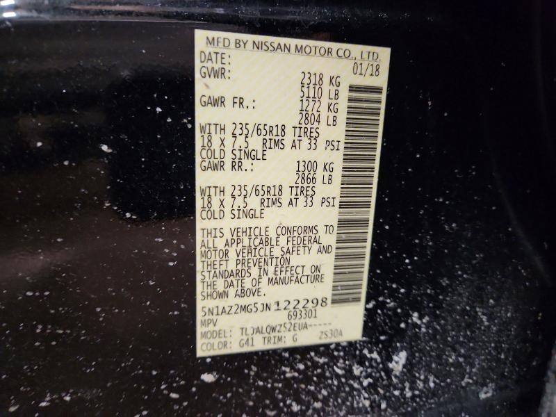2018 Nissan Murano მანქანა იყიდება აუქციონზე, vin: 5N1AZ2MG5JN122298, აუქციონის ნომერი: 77935245
