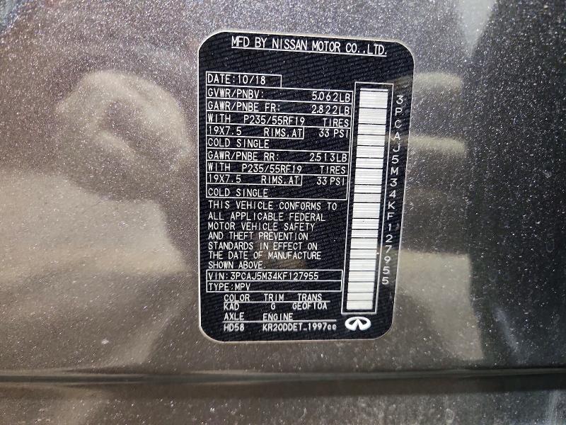 78468915 :رقم المزاد ، 3PCAJ5M34KF127955 vin ، 2019 Infiniti Qx50 مزاد بيع