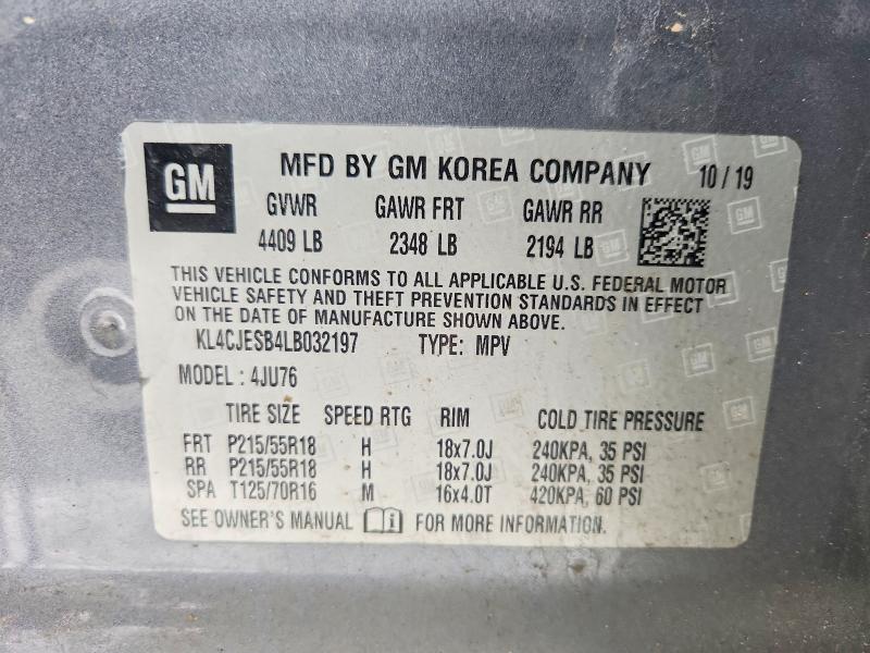 76408175 :رقم المزاد ، KL4CJESB4LB032197 vin ، 2020 Buick Encore مزاد بيع