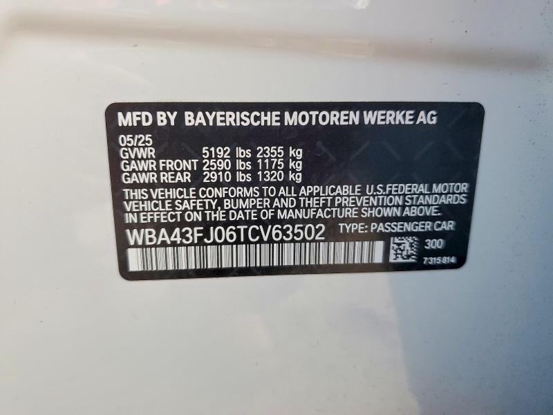 77177725 :رقم المزاد ، WBA43FJ06TCV63502 vin ، 2026 Bmw 530 مزاد بيع