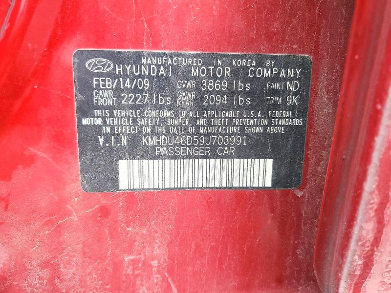 Aukcja sprzedaży 2009 Hyundai Elantra, vin: KMHDU46D59U703991, numer aukcji: 76929355