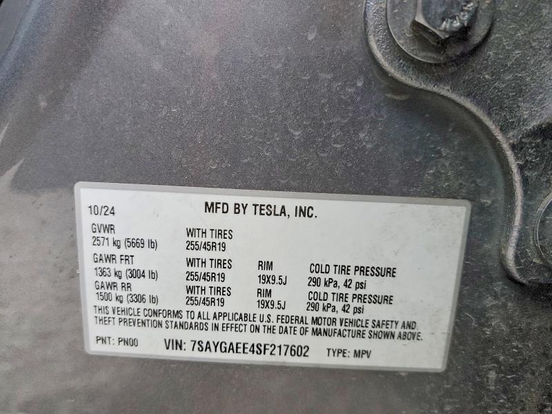 Продаж на аукціоні авто 2025 Tesla Model Y, vin: 7SAYGAEE4SF217602, номер лоту: 75375005