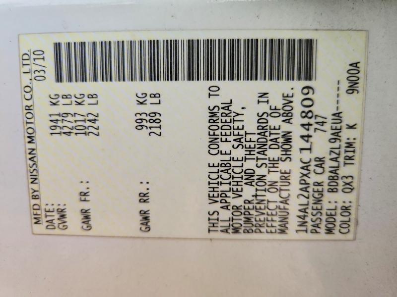 Продаж на аукціоні авто 2010 Nissan Altima, vin: 1N4AL2APXAC144809, номер лоту: 78297755
