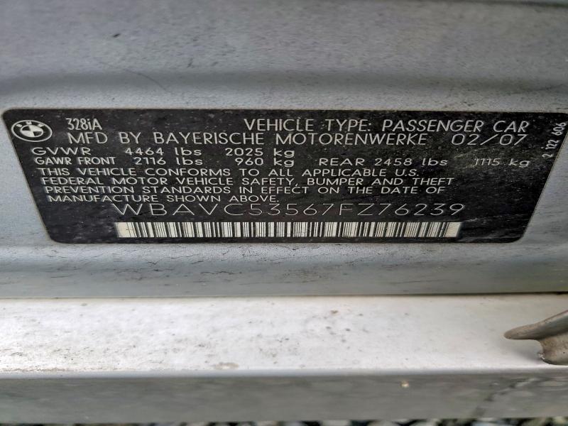 Продажа на аукционе авто 2007 Bmw 328, vin: WBAVC53567FZ76239, номер лота: 77012095