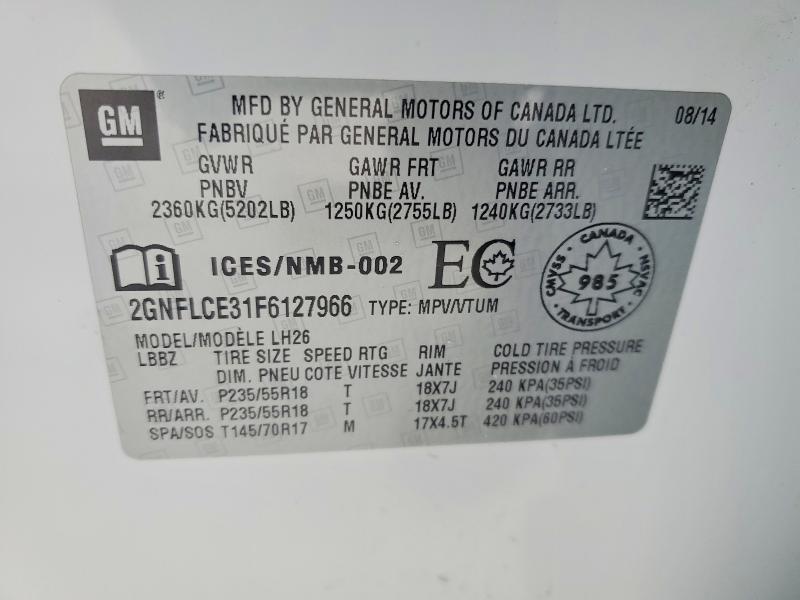 Продажа на аукционе авто 2015 Chevrolet Equinox Lt, vin: 2GNFLCE31F6127966, номер лота: 75675455