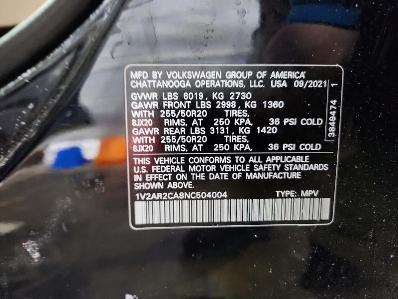 Aukcja sprzedaży 2022 Volkswagen Atlas, vin: 1V2AR2CA8NC504004, numer aukcji: 77282635