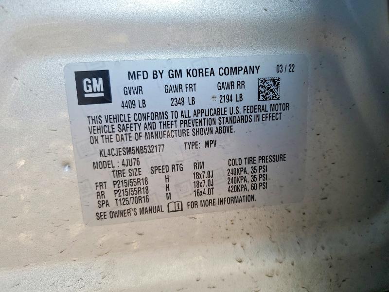 77340135 :رقم المزاد ، KL4CJESM5NB532177 vin ، 2022 Buick Encore مزاد بيع