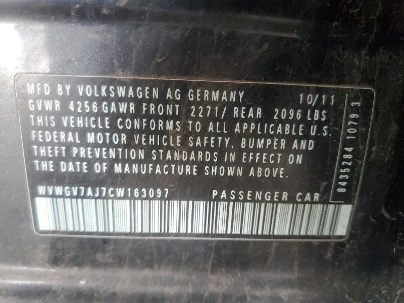 Aukcja sprzedaży 2012 Volkswagen Golf, vin: WVWGV7AJ7CW163097, numer aukcji: 76252305