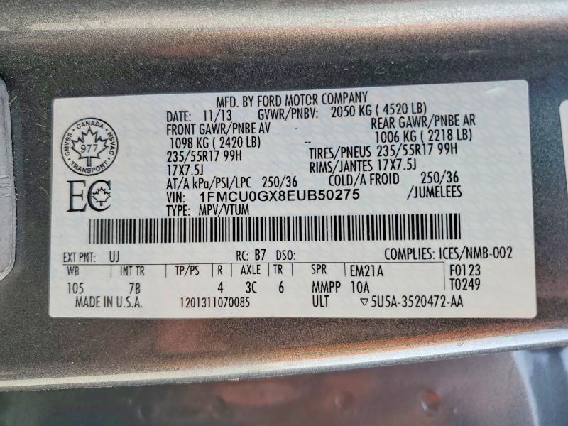 Aukcja sprzedaży 2014 Ford Escape, vin: 1FMCU0GX8EUB50275, numer aukcji: 78278845