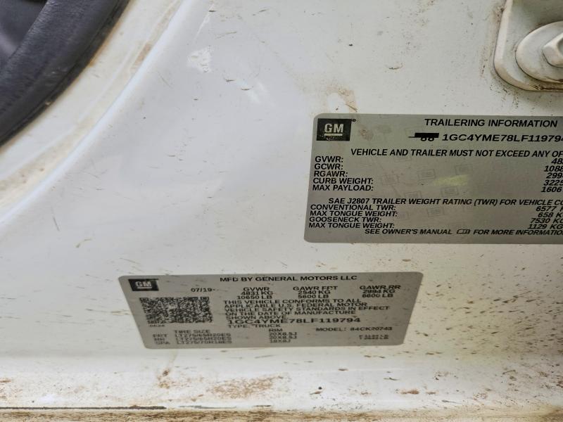 76587405 :رقم المزاد ، 1GC4YME78LF119794 vin ، 2020 Chevrolet Silverado مزاد بيع