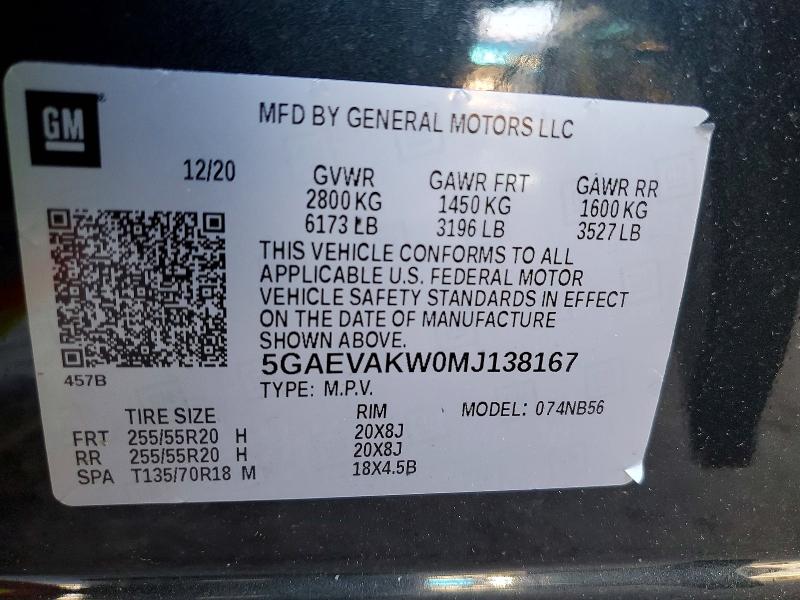 Продажа на аукционе авто 2021 Buick Enclave, vin: 5GAEVAKW0MJ138167, номер лота: 78255045
