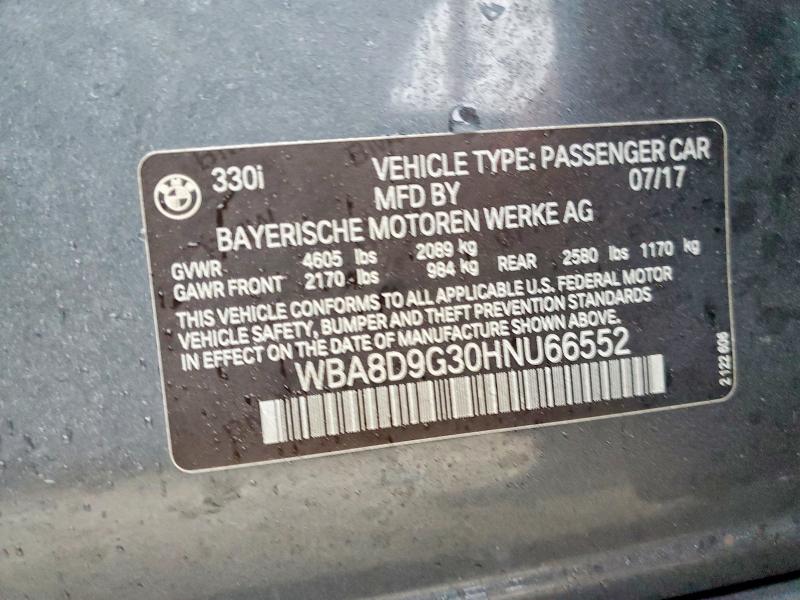 2017 Bmw 330 მანქანა იყიდება აუქციონზე, vin: WBA8D9G30HNU66552, აუქციონის ნომერი: 78040835