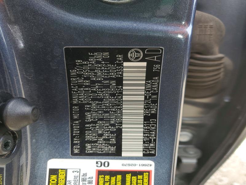 Продаж на аукціоні авто 2018 Toyota Corolla, vin: 2T1BURHE6JC047154, номер лоту: 75746905