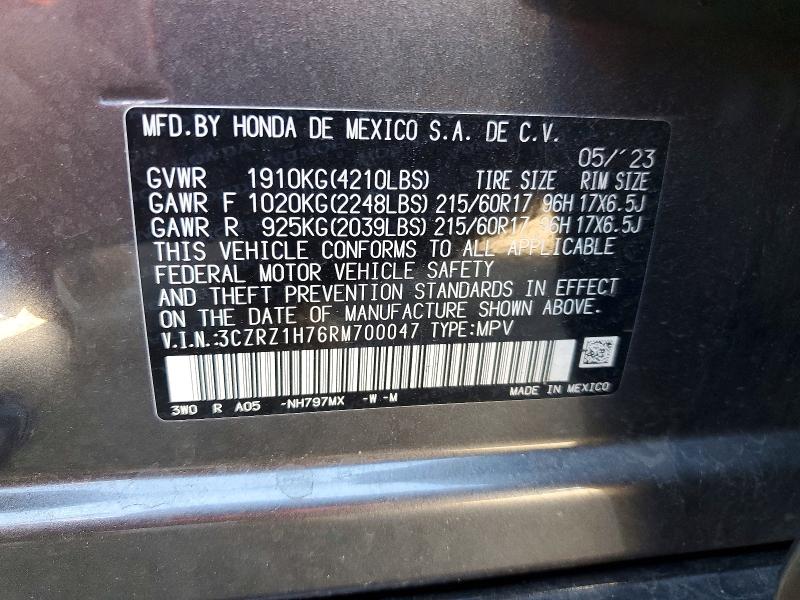 78893105 :رقم المزاد ، 3CZRZ1H76RM700047 vin ، 2024 Honda Hr-v مزاد بيع