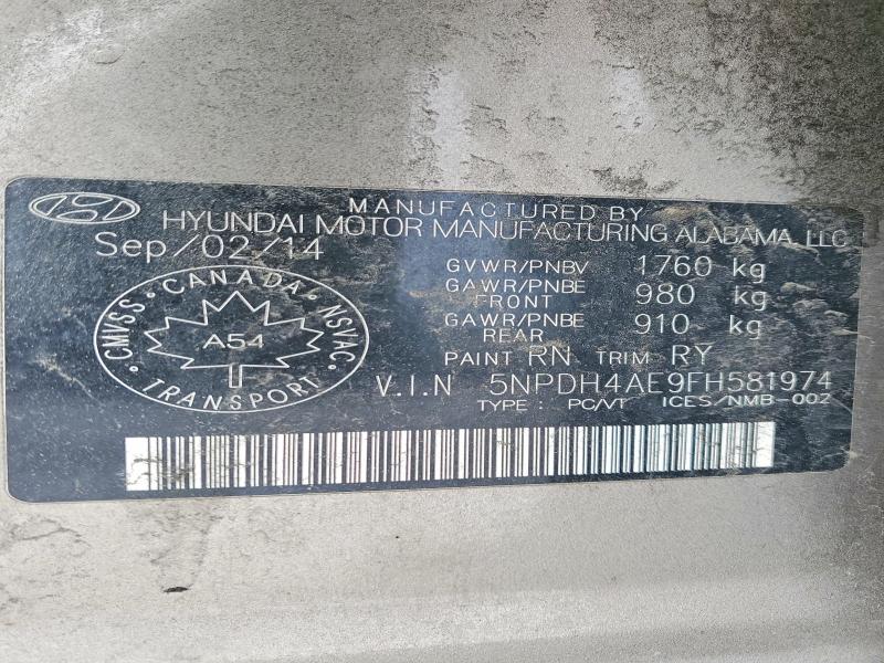 72387345 :رقم المزاد ، 5NPDH4AE9FH581974 vin ، 2015 Hyundai Elantra مزاد بيع
