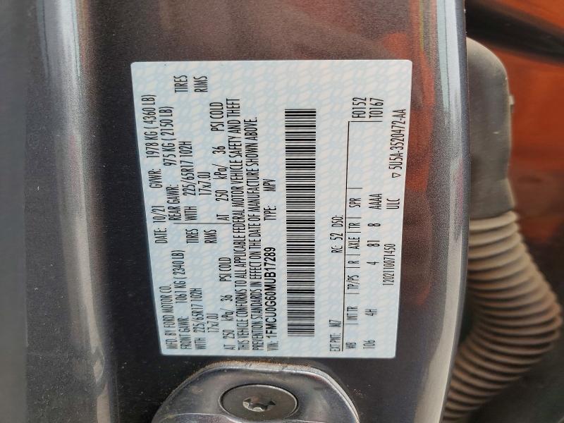 Aukcja sprzedaży 2021 Ford Escape, vin: 1FMCU0G60MUB17289, numer aukcji: 77575745