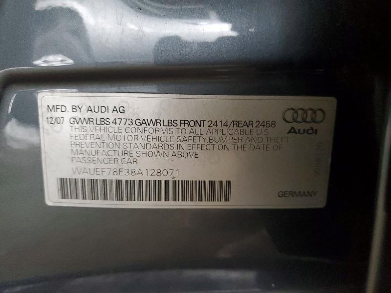 Продажа на аукционе авто 2008 Audi A4, vin: WAUEF78E38A128071, номер лота: 78156645