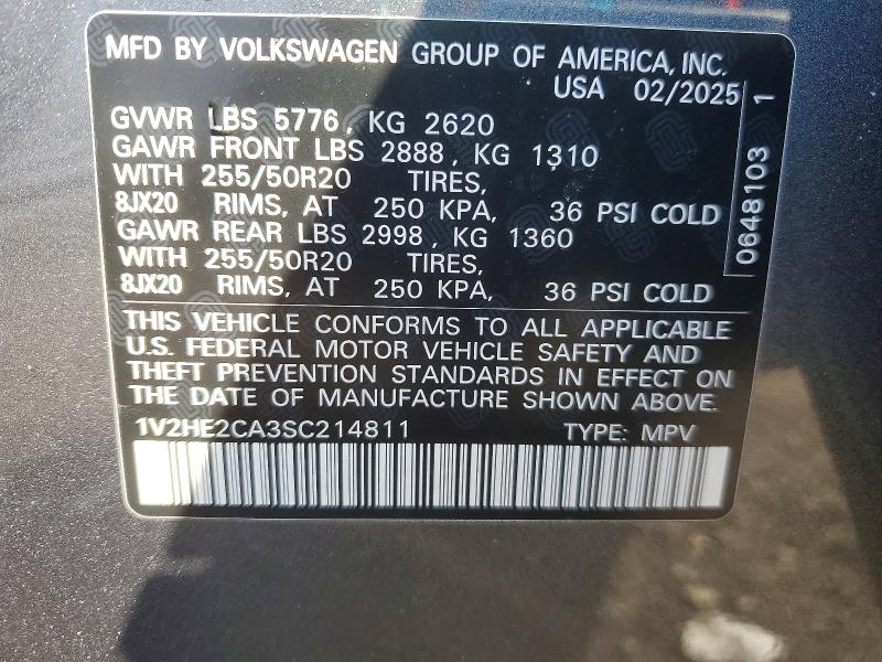 Aukcja sprzedaży 2025 Volkswagen Atlas Cross Sport, vin: 1V2HE2CA3SC214811, numer aukcji: 74560305