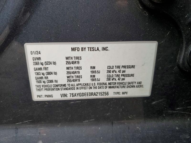 78900725 :رقم المزاد ، 7SAYGDEE0RA215256 vin ، 2024 Tesla Model Y مزاد بيع