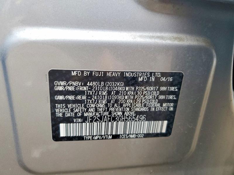 78953925 :رقم المزاد ، JF2SJAFC3GH565496 vin ، 2016 Subaru Forester مزاد بيع