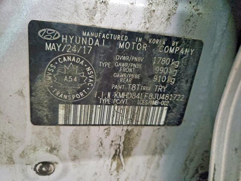 2018 Hyundai Elantra მანქანა იყიდება აუქციონზე, vin: KMHD84LF8JU481722, აუქციონის ნომერი: 76402045