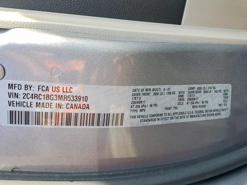 78205865 :رقم المزاد ، 2C4RC1BG3MR533910 vin ، 2021 Chrysler Pacifica مزاد بيع