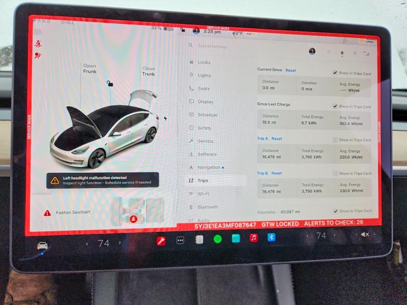 2021 Tesla Model 3 მანქანა იყიდება აუქციონზე, vin: 5YJ3E1EA3MF087647, აუქციონის ნომერი: 77766295